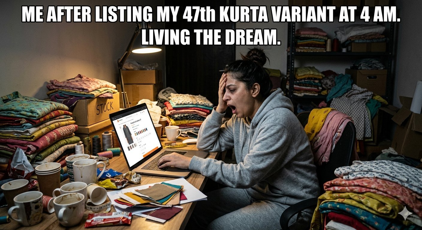 Illustration pour Meesho Guide de vente: Parce que vendre des Saris de votre chambre est mieux que de flipper Burgers (Pour les Indiens qui sont malades de travailler 9 à 5)